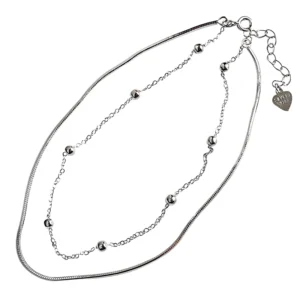 RENSINO Fine Women Jewelry 925 Sterling Silver Personalized Double layered Round Bead and Snake Bone Chain Plata Anklet