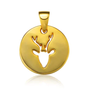 RENSINO Fine Workmanship Sterling Silver 925 Jewelry Good Luck Christmas Deer Head Coin Gold Plated Initial Pendant Charms