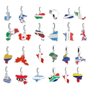RENSINO Fit Original Pan Charms Bracelet 925 Sterling Silver Colombia Country Flag Map Pendant Bead for Women Jewelry Making