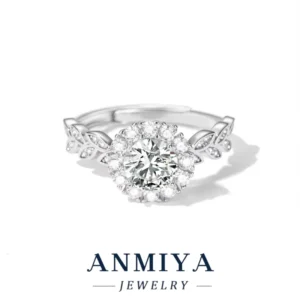 RENSINO Floral Engraved Silver Jewelry 925 Sterling Silver Moissanite Blossom Ring for Spring Collection