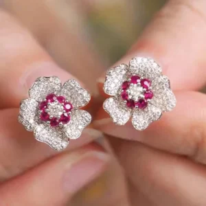 RENSINO Flower Heart Design Silver Plated Stick Earring Zircon Wedding Fashion Jewelry Stud Earring for Women