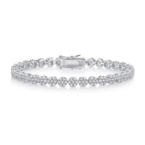 RENSINO Flower Moissanite Tennis Bracelet S925 Sterling Silver D Color VVS1 925 Sterling Silver Gold Plated Luxury Unisex Jewelry