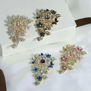 RENSINO Flower Women’s Alloy Brooch Crystal Retro Corsage Party Wedding