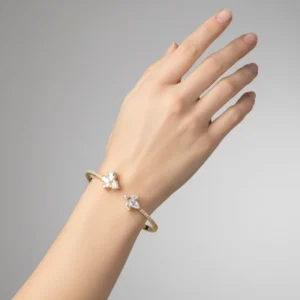 RENSINO Flower Zircon 14K Gold Plated Brass Cuff Charm Bangle for Women Fashion Jewelry