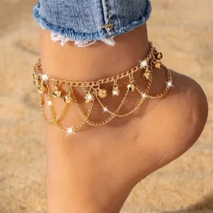 RENSINO For Alloy Bohemian Style Tassel Bell Anklet Personalized Women’s Fashion Colorful Beach Foot Jewelry