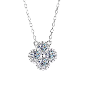 RENSINO Four-leaf Clover Fairy Wind O-chain Necklace 925 Sterling Silver Moissanite Three-piece Suit Daily Life Silver Jewelry Women
