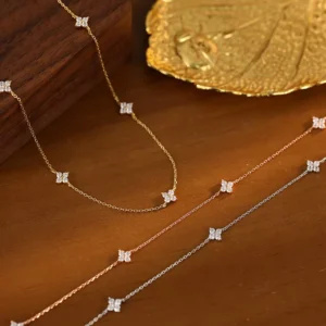 RENSINO Four-leaf Clover Flower Zircon Charm 925 Sterling Silver Chain Necklace for Women