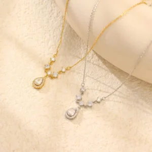 RENSINO French Light Luxury S925 Silver Crystal Set Tassel Drop Shaped Collarbone Chain Universal Necklace Jewelry for Women