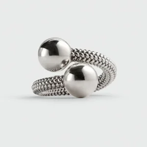 RENSINO French Simple Personality Brass Electroplated Gold and Silver Braided Rope Design Double Ball Open Ring Jewelry Design Custom