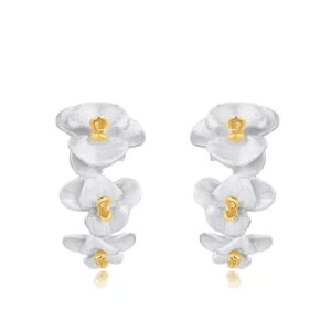 RENSINO French Style Retro Butterfly Orchid Plant Earrings Women Romantic S925 Silver Clip on Elegant Fresh