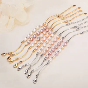 RENSINO Freshwater Pearl Bracelet for Women Simple Style Gold and Silver Plated Bent Tube Colorful Pearl Beaded Jewelry