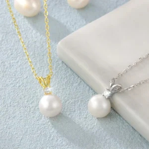 RENSINO Freshwater Pearl Necklace 925 Sterling Silver Women 14K Gold Plated Real Pearl Pendant Chain