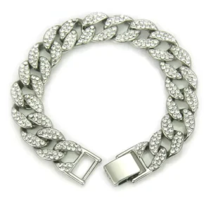 RENSINO Full Rhinestone Cuban Bracelet Chunky Metal Chain Anklet for Women Men