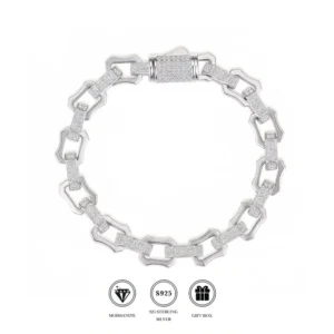 RENSINO Full filled Diamond Iced Out Bracelet Hip Hop 8.5mm Wide Vvs Moissanite Bracelet 925 Silver Miami Cuban Link Bracelet