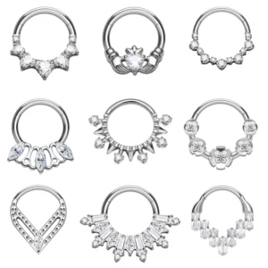 RENSINO G23 ASTM F136 Titanium 16G Zircon Nose Septum Segment Rings Spike Forward Facing Fashion Body Piercing Jewelry