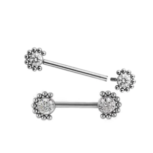 RENSINO G23 ASTM F136 Titanium Body Piercing Jewelry Flower With Center CZ and Surrounding Ball Cluster Nipple Ring