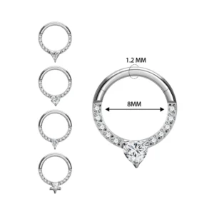 RENSINO G23 ASTM F136 Titanium Piercing Heart Shape Septum Hoop Earrings Zircon Cartilage Body Jewelry Hinged Nose Ring