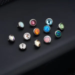 RENSINO G23 ASTM Titanium 16G 14G Internal Thread CZ Opal Dermal Anchor Tops and 3 Hole Base Microdermals Women Piercing Jewelry