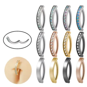 RENSINO G23 Opal Belly Button Clicker Ring ASTM F136 Titanium Body Piercing Jewelry Gold Plated