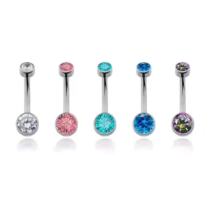 RENSINO G23 Titanium 14G Belly Button Rings Zircon Highly Polishing Threaded Eyebrow Nails ASTM F136 Body Belly Button