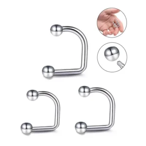 RENSINO G23 Titanium 16G Ear Bone Nail Ring Anti-Allergy Outer Teeth Lip with D Rod Fashion Lovers’ Puncture Jewelry for Weddings