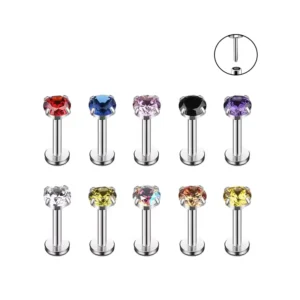RENSINO G23 Titanium 16G Hypoallergenic Cubic Zirconia Threadless Cartilage Fashion Body Jewelry Piercing 14k Material