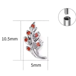RENSINO G23 Titanium Alloy Body Jewelry Ear Studs Cartilage Titanium Alloy Internal Thread Zircon Leaf Shape Jewelry Accessories