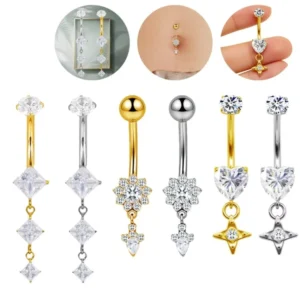 RENSINO G23 Titanium Heart Dangle Belly Button Rings Trendy Sexy for Women Girls Body Fashion Piercing Jewelry