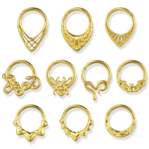 RENSINO G23 Titanium Heart Nose Rings Studs Body Jewelry Vacuum Plated Gold Hiphop Wedding Gift Fashion Piercing