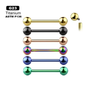 RENSINO G23 Titanium Internally Threaded Body Jewelry Nipple Barbell and Tongue Piercing Colored Xinfocus Body Jewelry