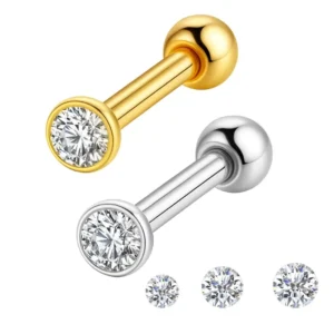 RENSINO G23 Titanium Labret Lip Nose Studs 16G 18G 20G Round Zircon Top Helix Cartilage Tragus Conch Body Piercing Jewelry