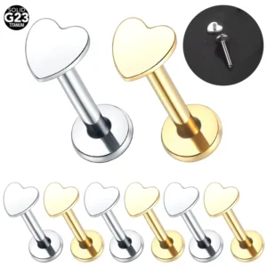 RENSINO G23 Titanium Labret Stud Rings Heart Lip Piercings Ear Cartilage Tragus 16G Ear Piercings Body Jewelry for Sexy Girls