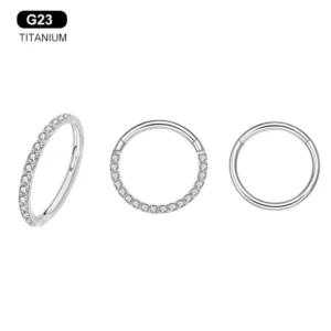 RENSINO G23 Titanium Seamless Clicker Hoop with CZ Pave Plain Design Hypoallergenic Nose Septum Daith Cartilage Piercing Jewelry Ring