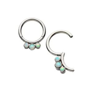 RENSINO G23 Titanium Simple Hinged Hoop Segment Ear Ring with 3 Opal Studs Piercing Jewelry Rings