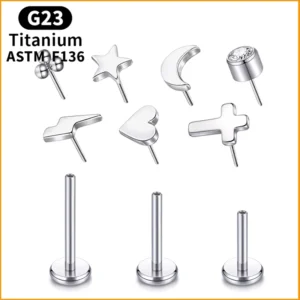 RENSINO G23 Titanium Threadless Labret 16G Push in Cartilage Helix Tragus Wedding Jewelry Lip Stud Earrings Body Piercing Jewelry