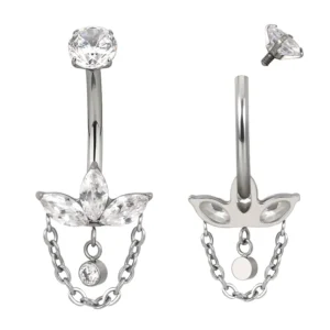 RENSINO G23 Zircon Crystal Internal Threaded Sexy Navel Belly Button Rings 14g Silver Plated Engagement Gift Wedding