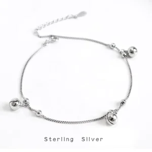 RENSINO GP Satellite Anklet Sterling Silver Platinum Plated Beaded Ankets Bell Pendants Link Chains Permanent Jewelry Chains