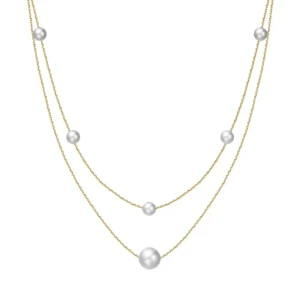 RENSINO GPN31 Fine Jewelry 14K Gold Plated Double Layers Pearl Necklace 925 Sterling Silver Freshwater Pearls Necklace