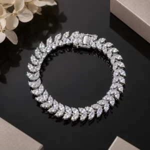RENSINO GRA Certificate 925 Silver Bracelet Marquise Cut Moissanite Wax Setting Bracelet Mother’s Day Gift Everyday Bracelet