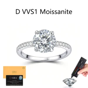RENSINO GRA Certification Customized 925 Sterling Silver 1CT Round Moissanite Ring Platinum Plated Ring For Women Gift Manufacturer