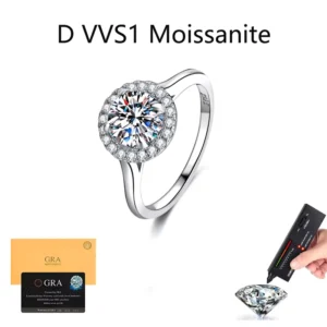 RENSINO GRA Certification Customized 925 Sterling Silver Round Brilliant Cut VVS 1.2CT Moissanite Diamond Engagement Ring For Women Gift