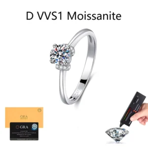 RENSINO GRA Certification Customized Exquisite 925 Sterling Silver Ring with 0.5CT Gra Certified Vvs Moissanite Manufacturer Sale