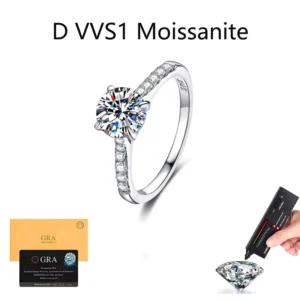RENSINO GRA Certification Customized Fine Jewelry 1.2CT VVS D Round Mossanite Women’s Engagement Wedding Moissanite Ring For Female