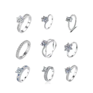 RENSINO GRA Certified 1.5mm VVS1 Moissanite Wedding Ring for Women Solid S925 Silver & 18K Gold Plated Stunning Stacked Design