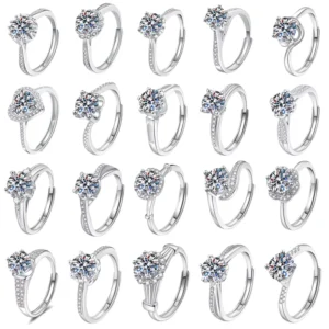 RENSINO GRA Certified S925 Sterling Silver Heart shaped 1 carat Moissanite Wedding Ring for Women Fashionable Silver Jewelry