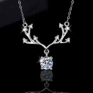 RENSINO GRA Moissanite Antler Pendant S925 Sterling Silver Necklace for Women