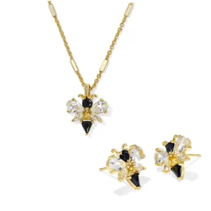 RENSINO Gemnel Minimalist Gold Plated Stud Necklace Cute Little Bee Jewelry Set