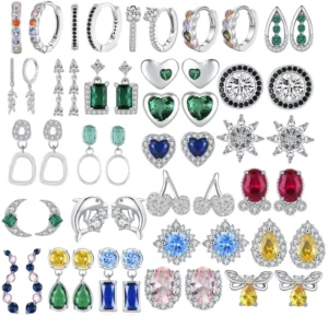 RENSINO Genuine 925 Sterling Silver Earrings Collection Zirconia CZ Exquisite Stud Earrings