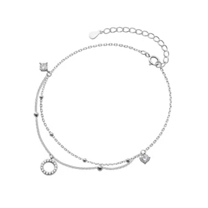 RENSINO Genuine 925 Sterling Silver Minimalist Charm Circle Round Shiny CZ Anklets for Women Wedding Party Jewelry