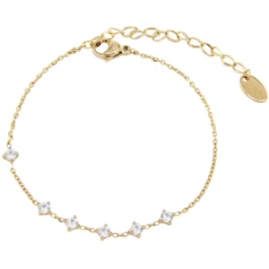 RENSINO Geometric 14K Gold Plated Stainless Steel Bracelet Six Claw Zircon For Women Gift Hypoallergenic Trendy Bangles